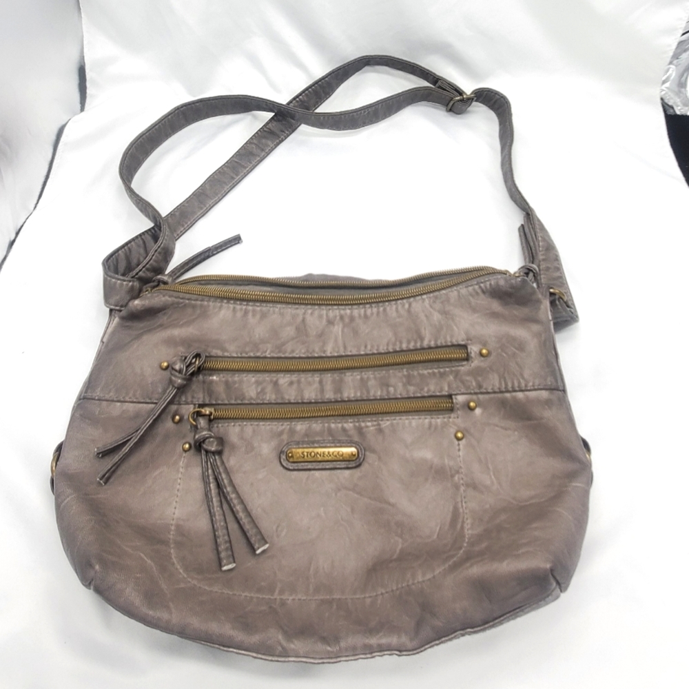STONE & CO Marble Gray Leather Purse Handbag w/ Ad
